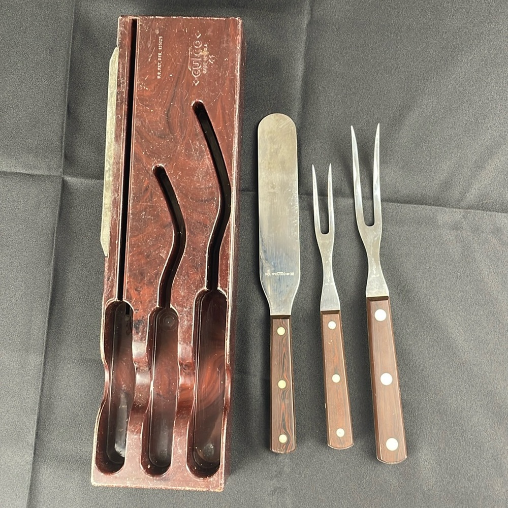 Cutco 41 Carving knife fork set in case 3 piece set Vintage brown